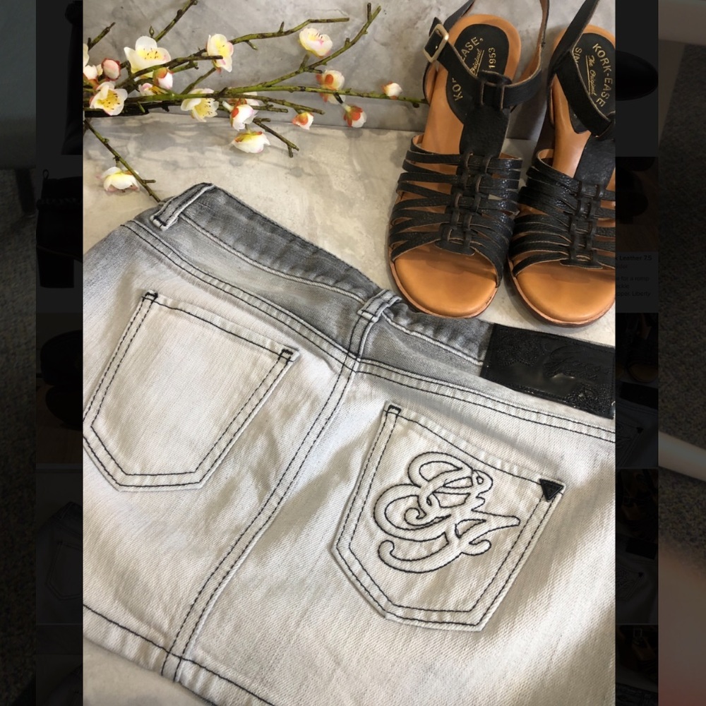 Gray & White Washed GUESS Jeans Skirt